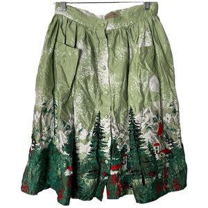 Lindy Bop Adalene Alpine Print Winter Scene Flared Skirt Size US 8 Retro Cotton.